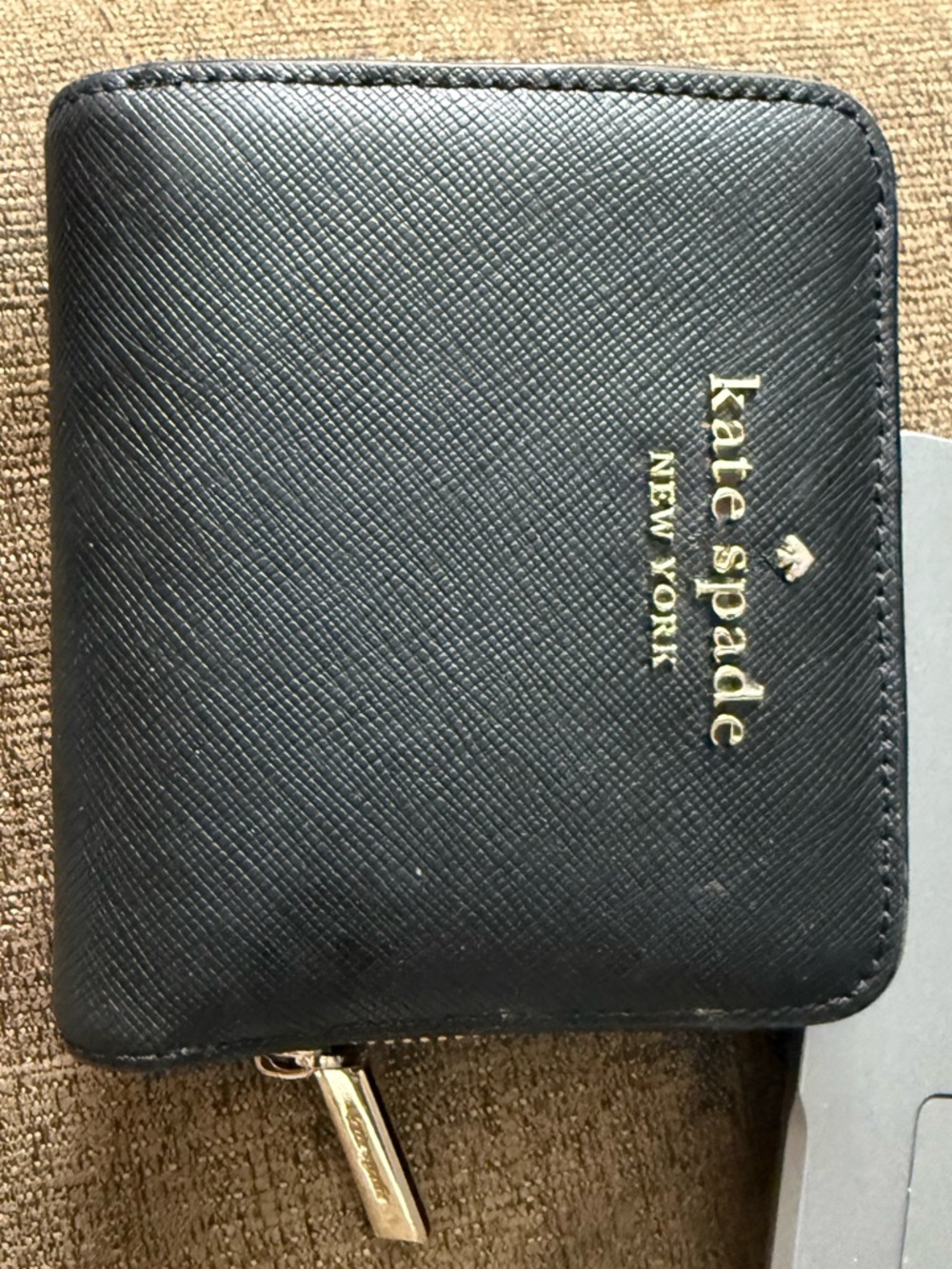 kate spade black zip coin pouch with gold-tone zipper